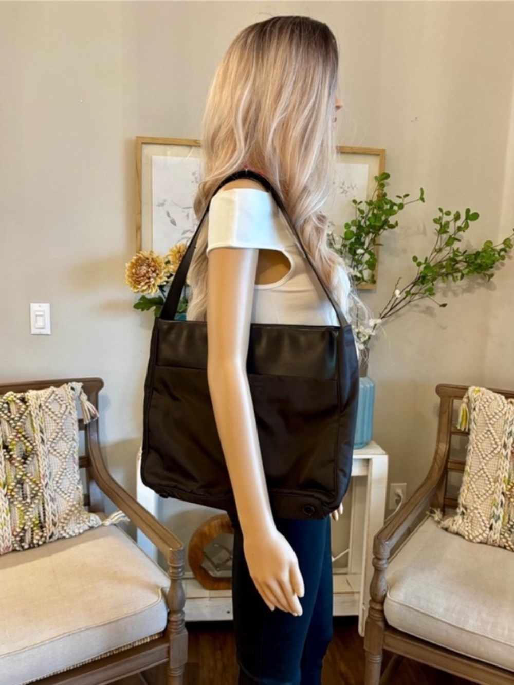 Prada Vintage Black Tessuto Nylon Leather Shoulder Bag Dust Bag